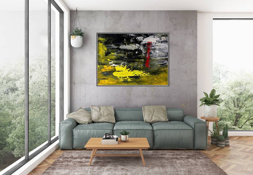 Red Yellow Black Office Abstract Canvas Wall Art K65VW wall art